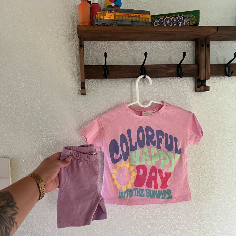 ZARA GIRLS INFANT TSHIRT & SHORTS 2PC 6-9M